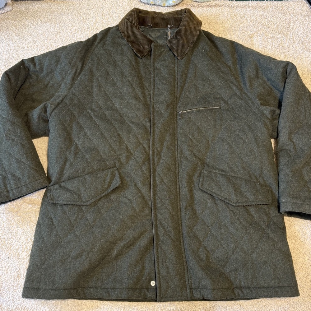 Vintage 80s Fabio Inghirami Quilted Wool Barn/Field Jacket Green XXL Italy Made